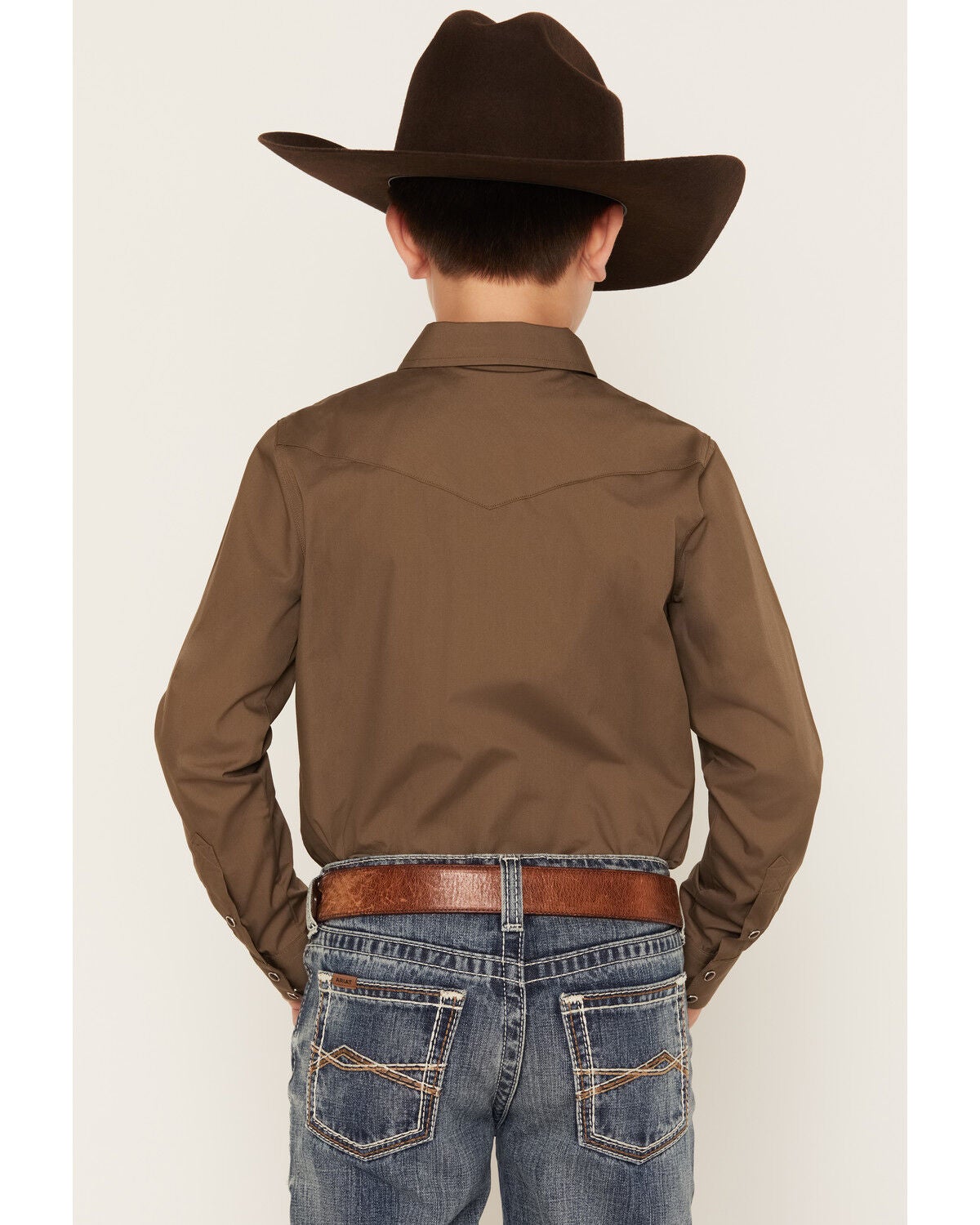 Image #4 - Gibson Trading Co Boys' Solid Long Sleeve Snap Western Shirt, Chocolate, hi-res