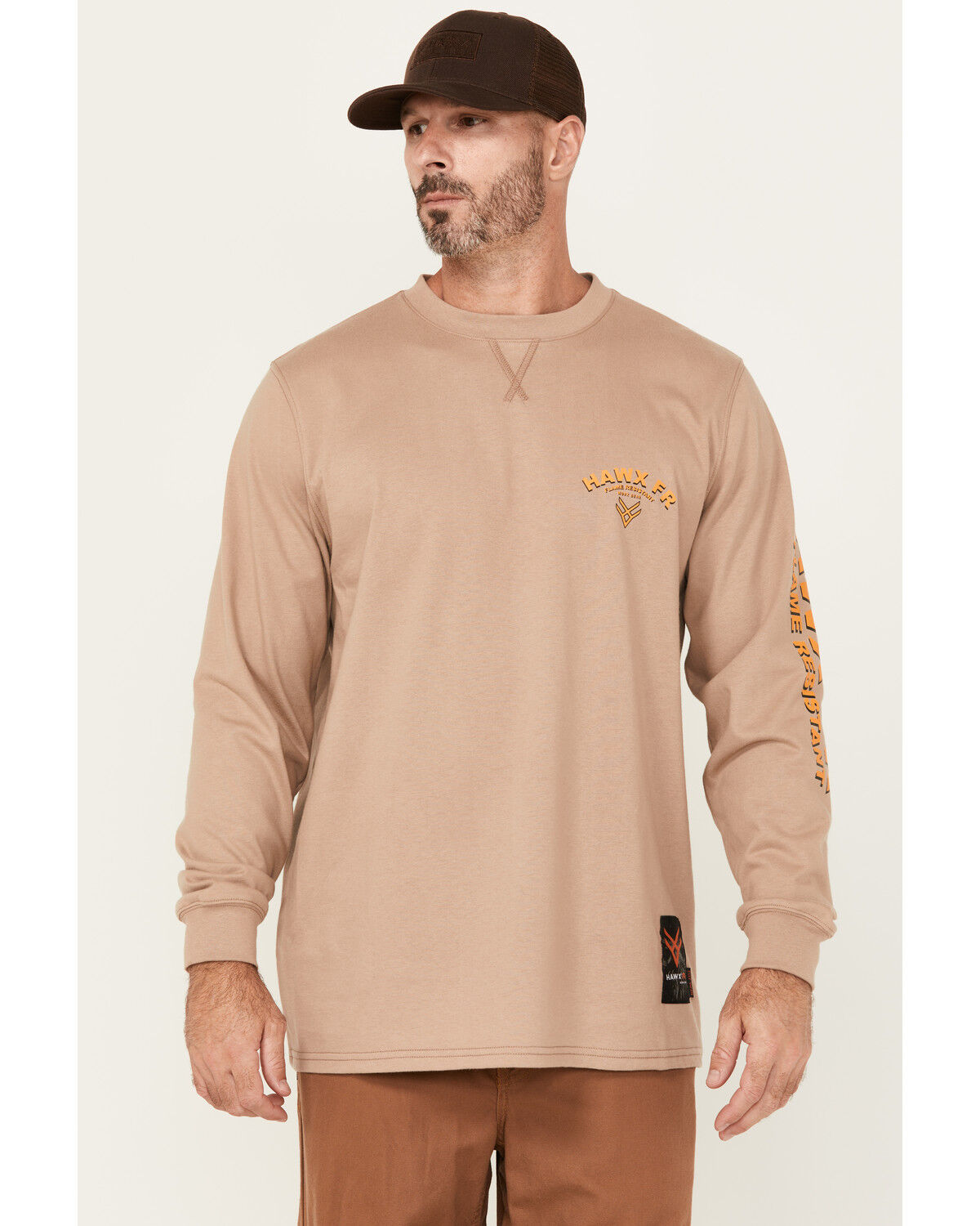 Image #2 - Hawx Men's FR Turbo Charge Long Sleeve Graphic Work T-Shirt, Tan, hi-res