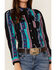 RANK 45® Women's Stipple Southwestern Long Sleeve Button-Down Western Riding Shirt, Turquoise, hi-res