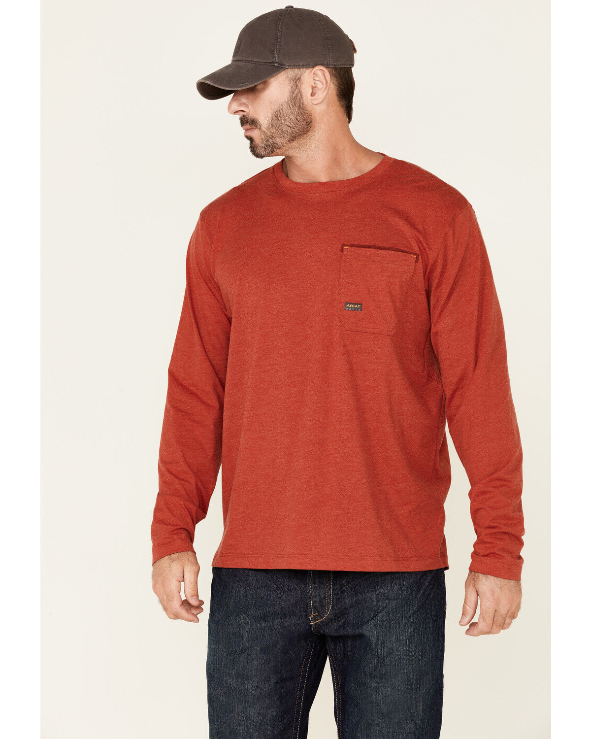 Image #1 - Ariat Men's Rebar Workman Alloy Flag Graphic Long Sleeve Work Pocket T-Shirt, Red, hi-res