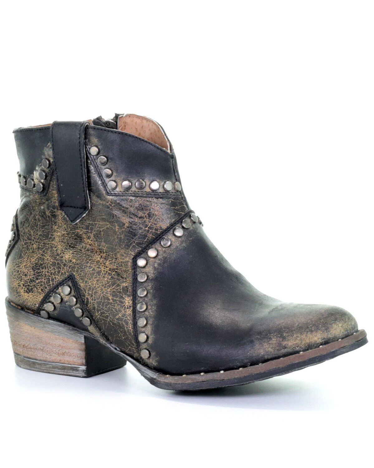 Image #1 - Circle G Women's Black Star Inlay Fashion Booties - Round Toe, Black, hi-res