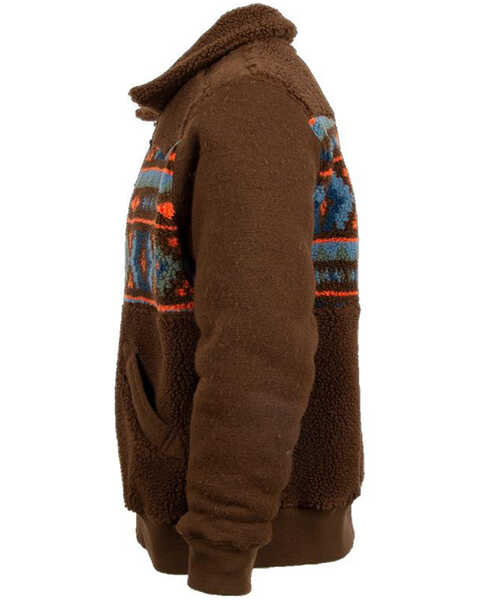 STS Ranchwear Men's Chocolate Southwestern Print Tristan Plush Fleece Jacket , Chocolate, hi-res
