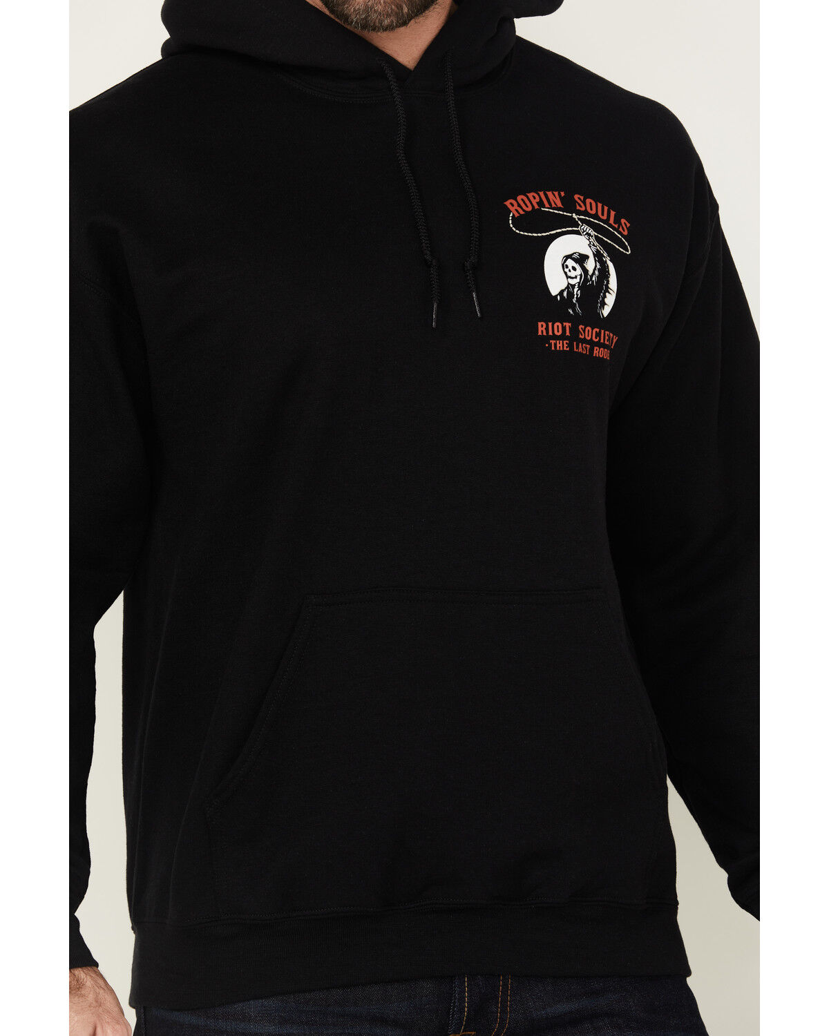 Image #3 - Riot Society Men's Boot Barn Exclusive Ropin' Souls Reaper Graphic Hooded Sweatshirt, Black, hi-res