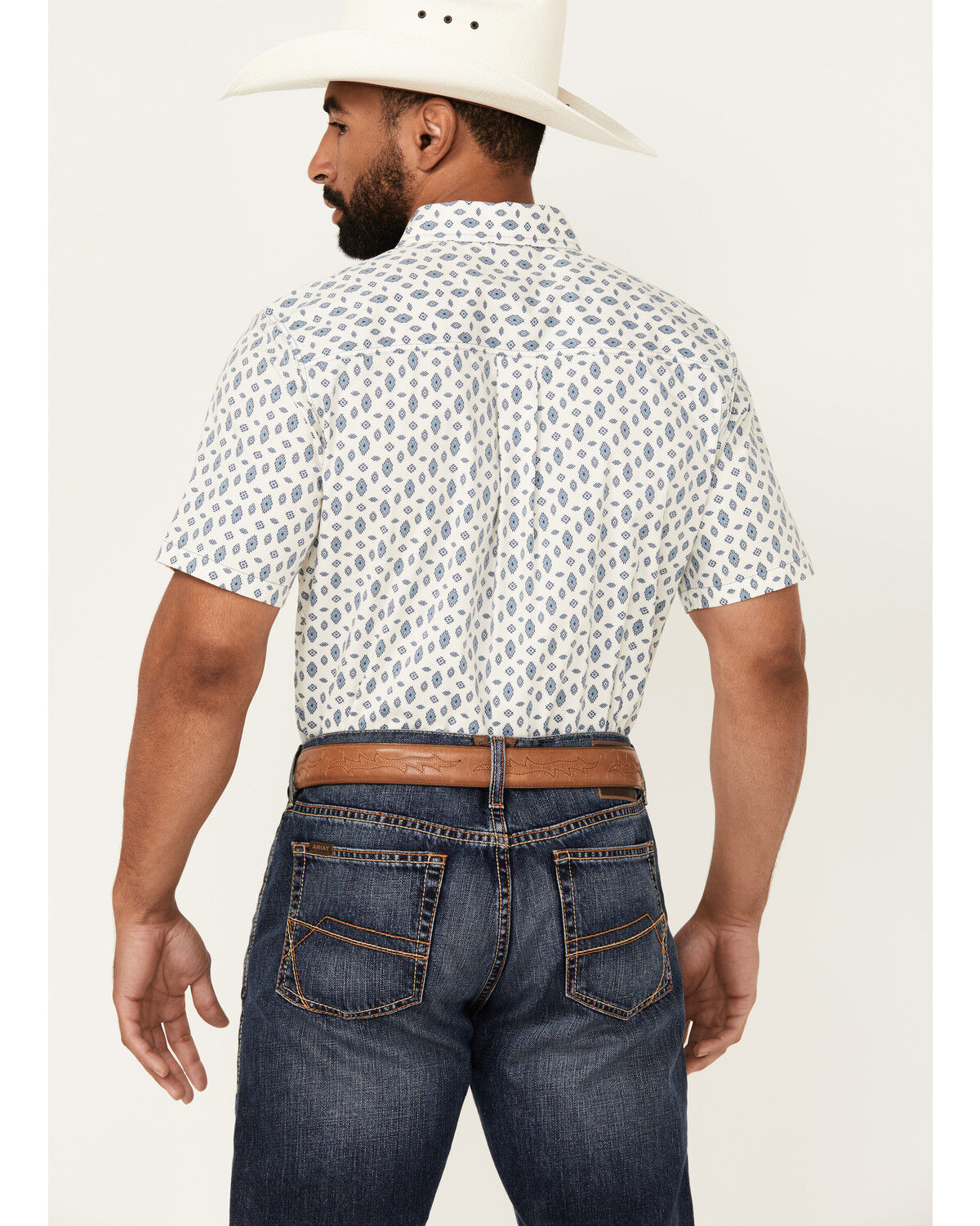 Image #4 - Cody James Men's Tusk Southwestern Geo Print Short Sleeve Button-Down Stretch Western Shirt, Ivory, hi-res