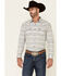 Image #1 - Moonshine Spirit Men's Line Dance Horizontal Stripe Long Sleeve Snap Western Shirt, Grey, hi-res