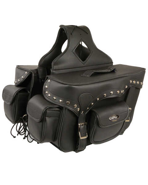 Image #1 - Milwaukee Leather Reflective Double Front Pocket Studded Throw Over Saddle Bag, Black, hi-res