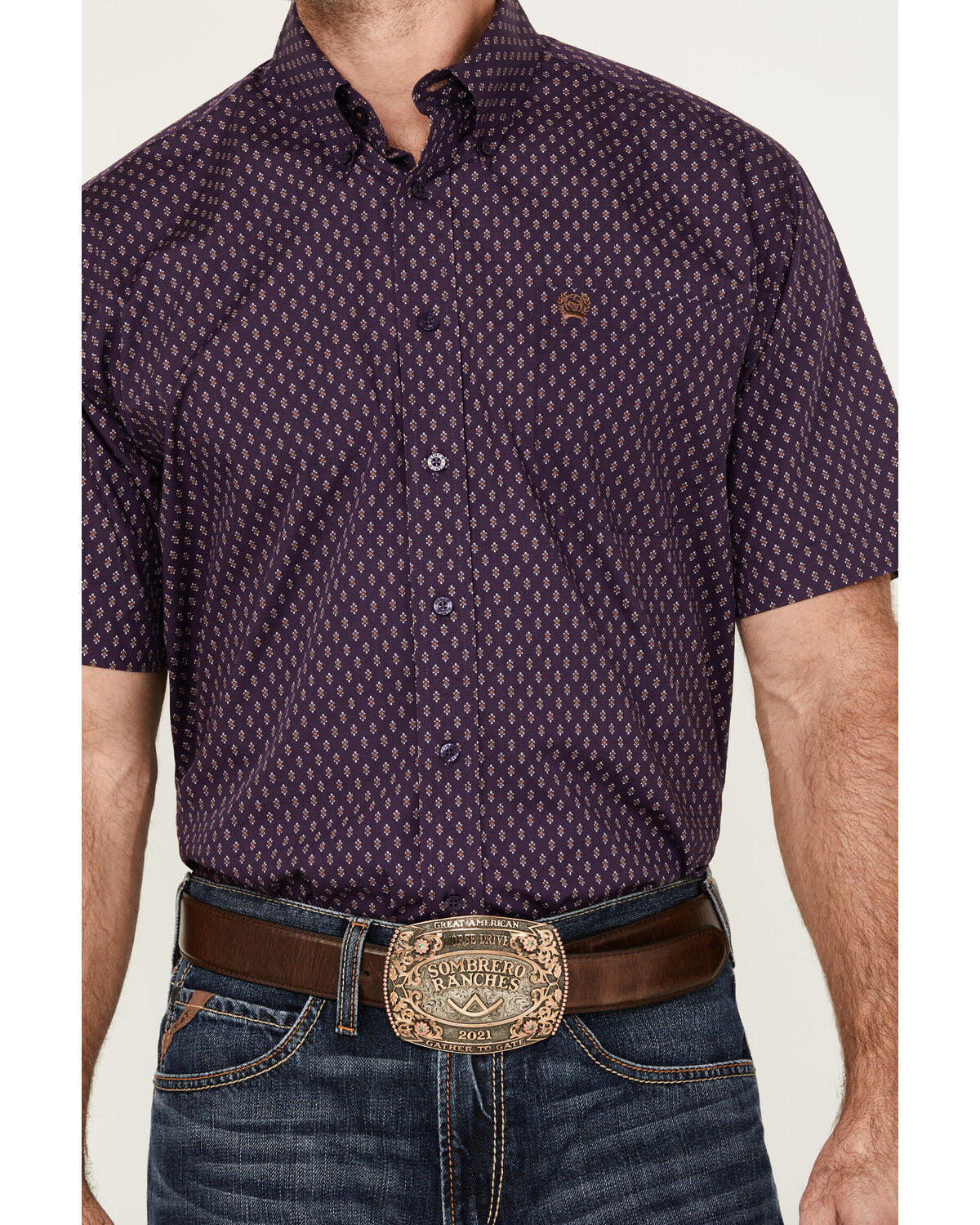 Image #3 - Cinch Men's Geo Print Short Sleeve Button-Down Western Shirt, Purple, hi-res