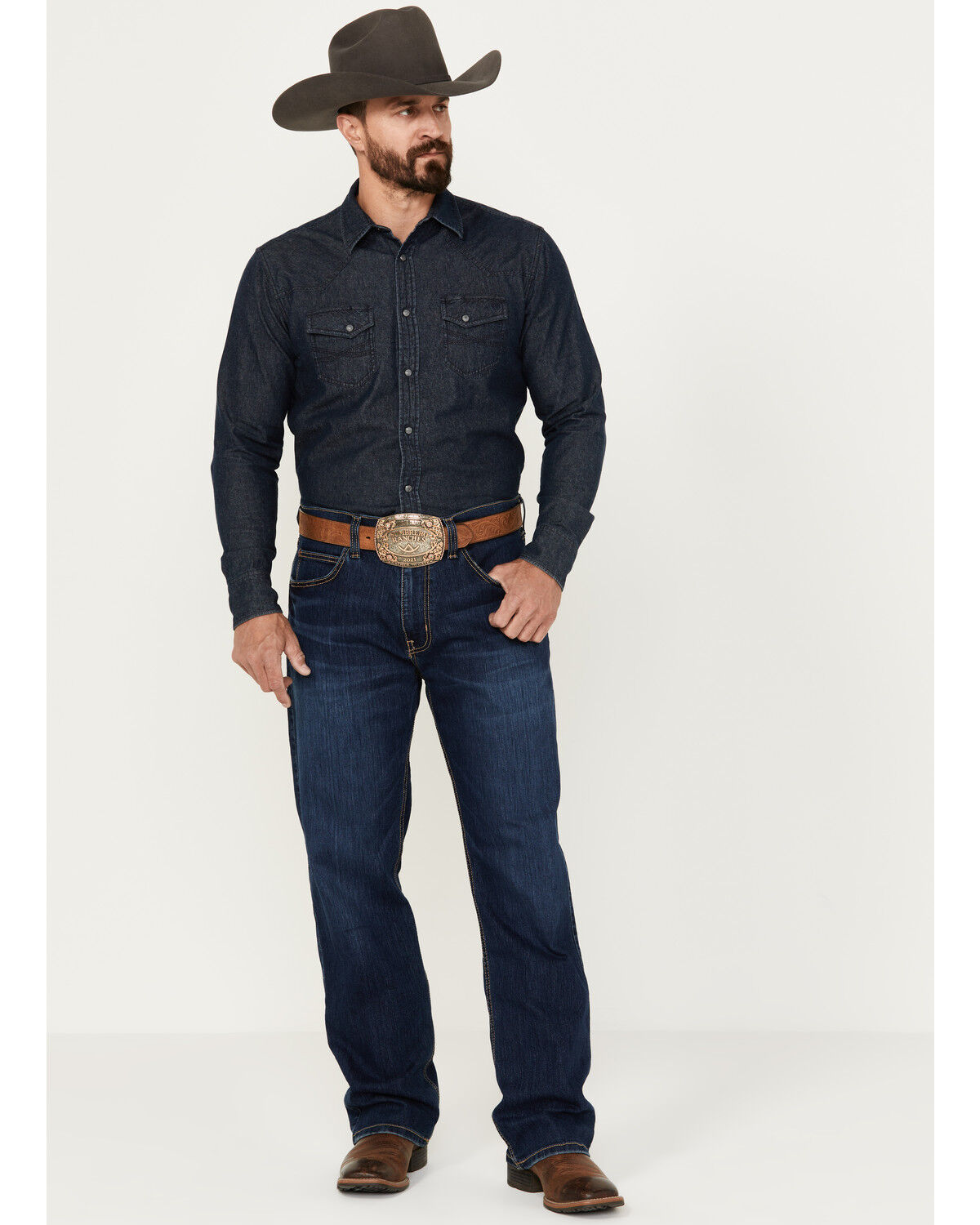 Image #1 - Justin Men's 1879 Medium Wash Stretch Bootcut Denim Jeans, Medium Wash, hi-res