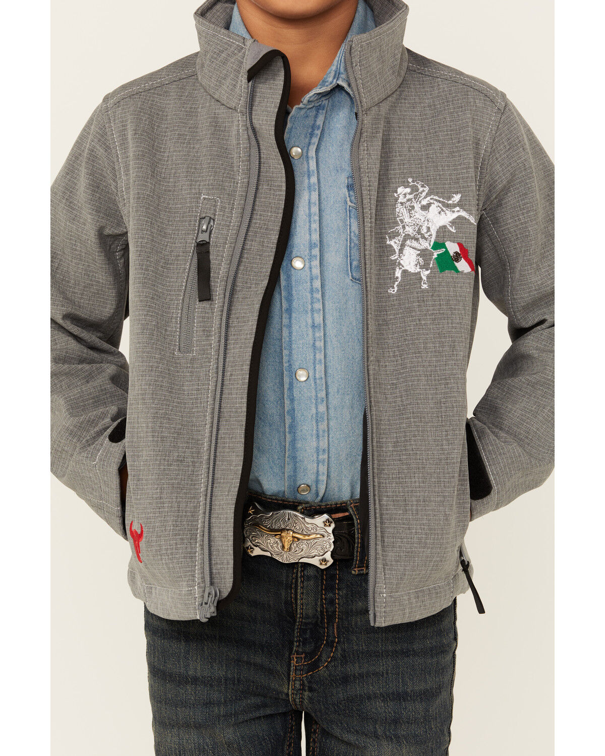 Image #3 - Cowboy Hardware Boys' Fuerte Bull Zip Jacket, Grey, hi-res