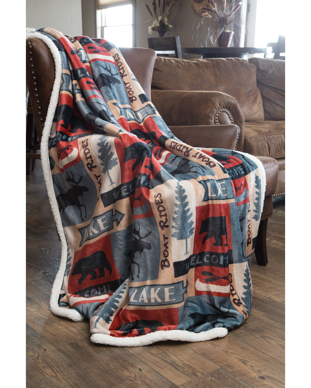 Image #3 - Carstens Lake House Plush Sherpa Throw, Red, hi-res