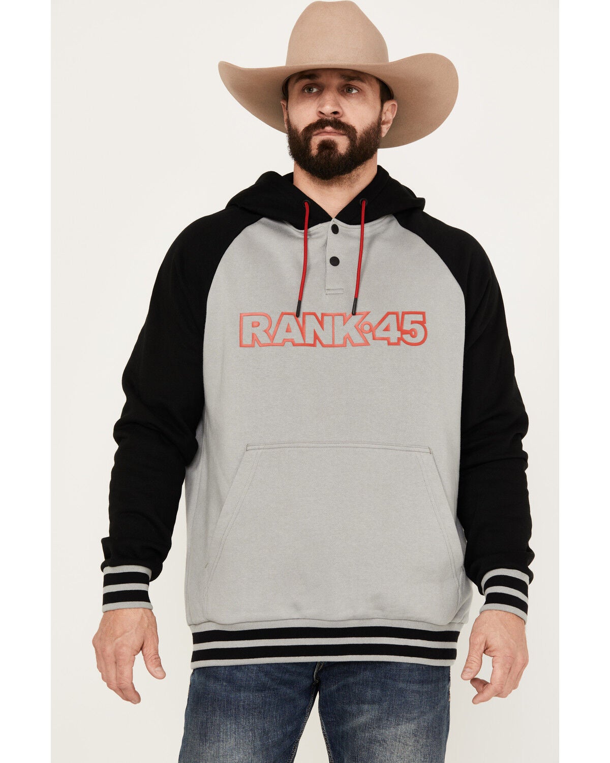 RANK 45&reg; Men's Color Block Challenger Hooded Pullover, Grey, hi-res