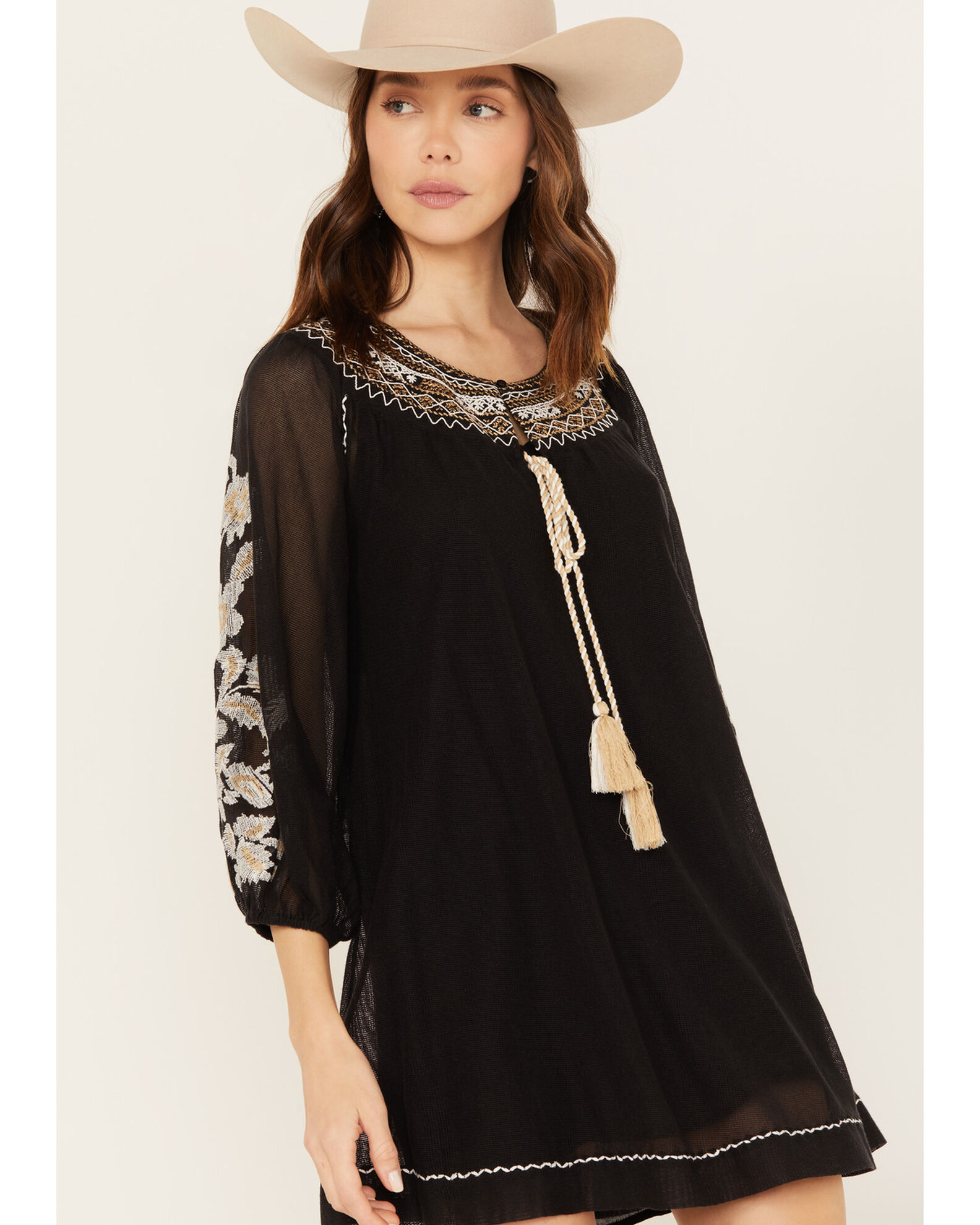 Gauze embroidered dress sales