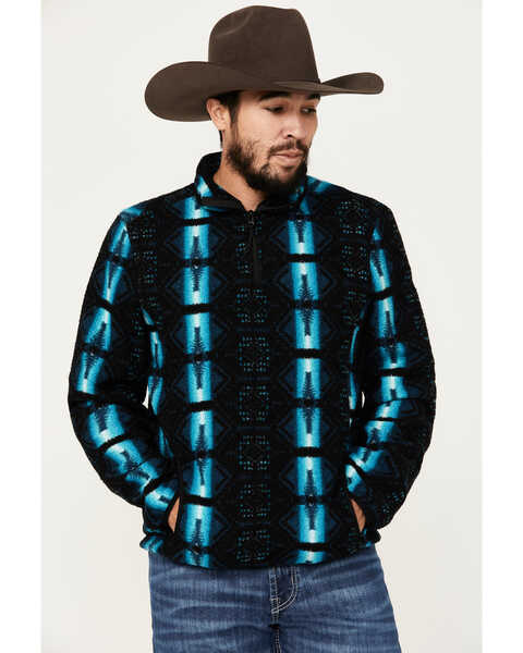 Image #1 - Rock & Roll Denim Men's Southwestern Print Berber Pullover, Teal, hi-res