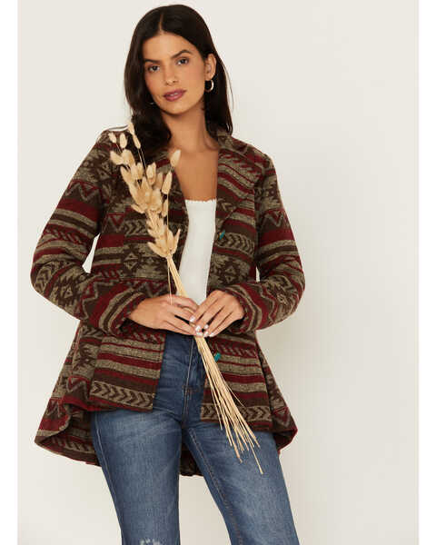 Outback Trading Co. Women's Southwestern Stripe Print Blaire Jacket, Red, hi-res