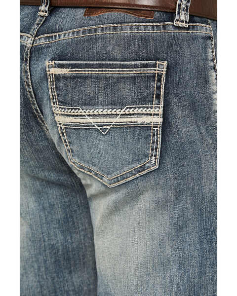 Image #4 - Rock & Roll Denim Men's Double Barrel Medium Vintage Wash Relaxed Stackable Bootcut Stretch Denim Jeans , Medium Wash, hi-res