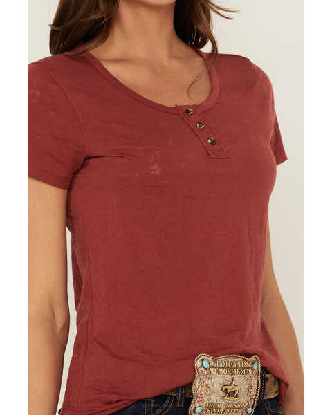 Image #3 - Shyanne Women's Lovell Star Burnout Henley Tee, Brick Red, hi-res