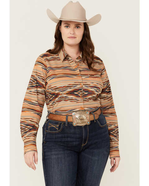 Ariat Women's Chimayo Southwestern Print Kirby Long Sleeve Stretch Button-Down Western Shirt - Plus, Multi, hi-res