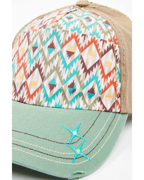Image #2 - Catchfly Women's Southwestern Print Embroidered Distressed Ponytail Ball Cap, Multi, hi-res