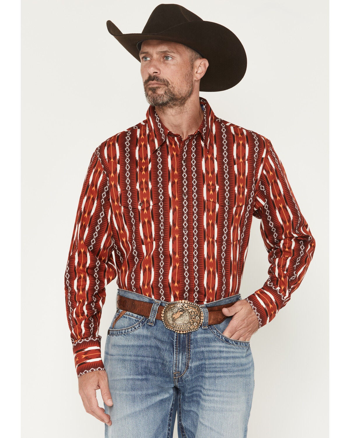 Product Name: Wrangler Men's Checotah Southwestern Print Long Sleeve Snap Western Shirt