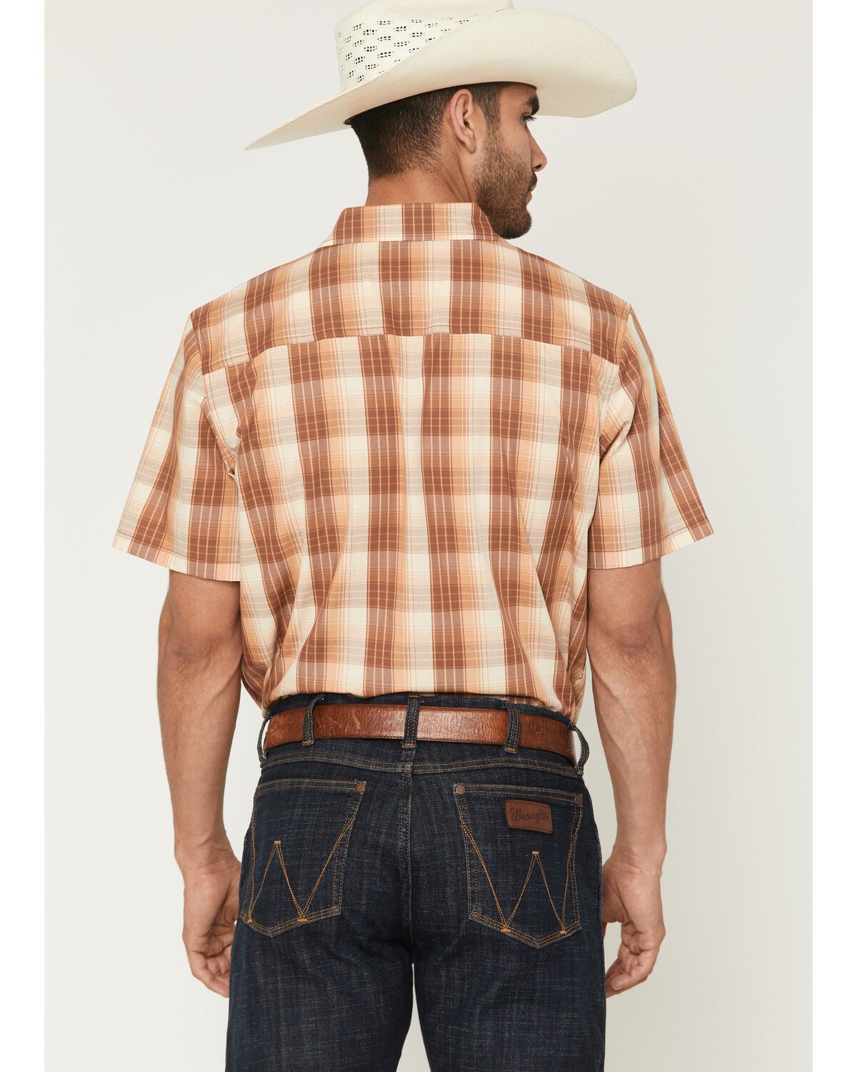 Image #4 - Gibson Trading Co Men's Bandit Blue Plaid Print Short Sleeve Button-Down Western Shirt, Brown, hi-res