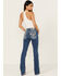 Image #1 - Miss Me Women's Dark Wash Mid Rise Faux Cowhide Longhorn Bootcut Stretch Denim Jeans, , hi-res