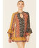 Shyanne Women's Boho Floral Stripe Peasant Dress, Black, hi-res