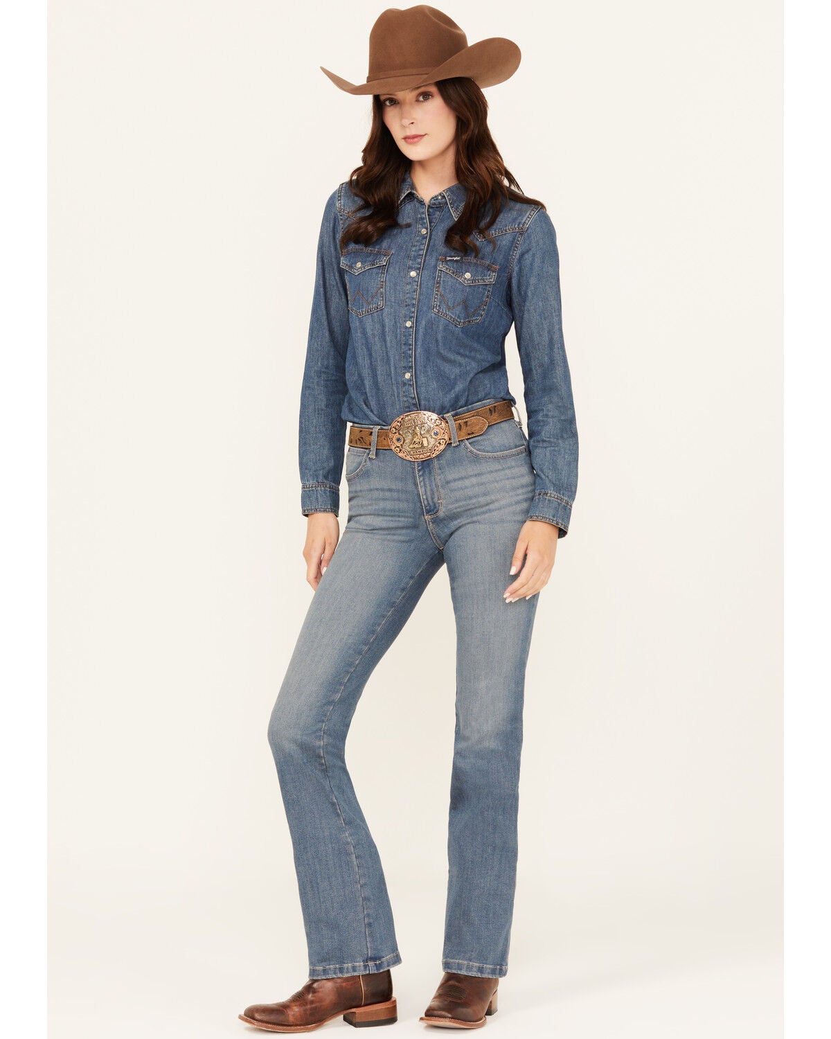 Wrangler Women's Ada Medium Wash Bespoke High Rise Bootcut Stretch Denim Jeans, Medium Wash, hi-res