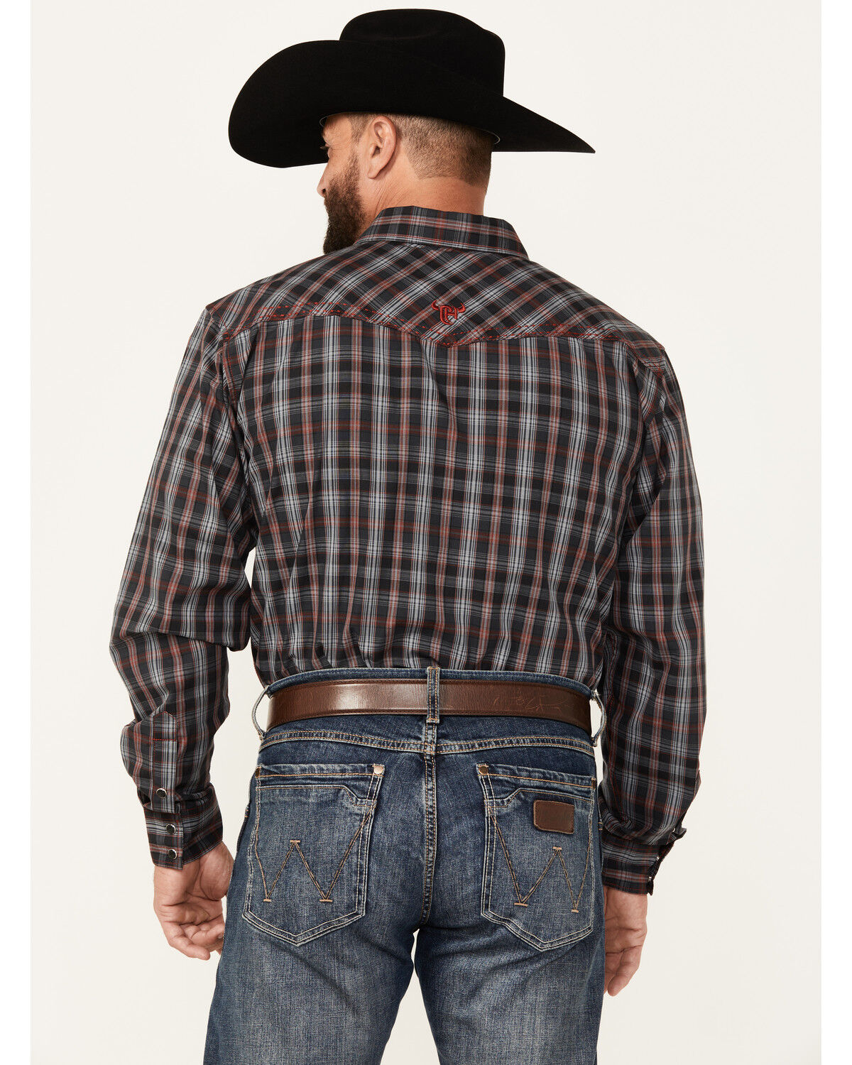 Image #4 - Cowboy Hardware Men's Arroyo Plaid Print Long Sleeve Snap Western Shirt, Dark Grey, hi-res