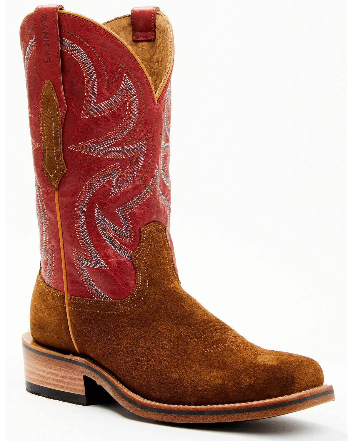 RANK 45&reg; Men's Archer Roughout Western Boots - Square Toe, Red, hi-res