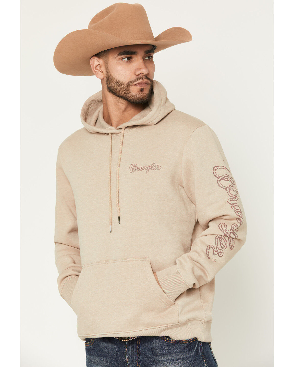 Image #1 - Wrangler Men's Logo Graphic Hooded Sweatshirt, Tan, hi-res
