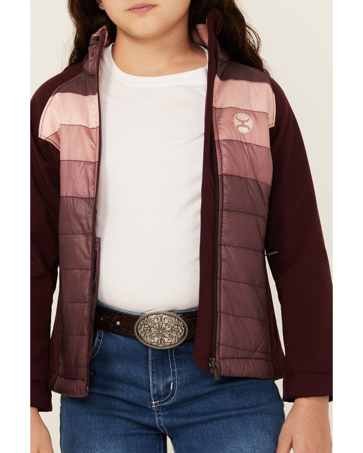 Image #3 - Hooey Girls' Port Striped Quilted Softshell Jacket, Black, hi-res