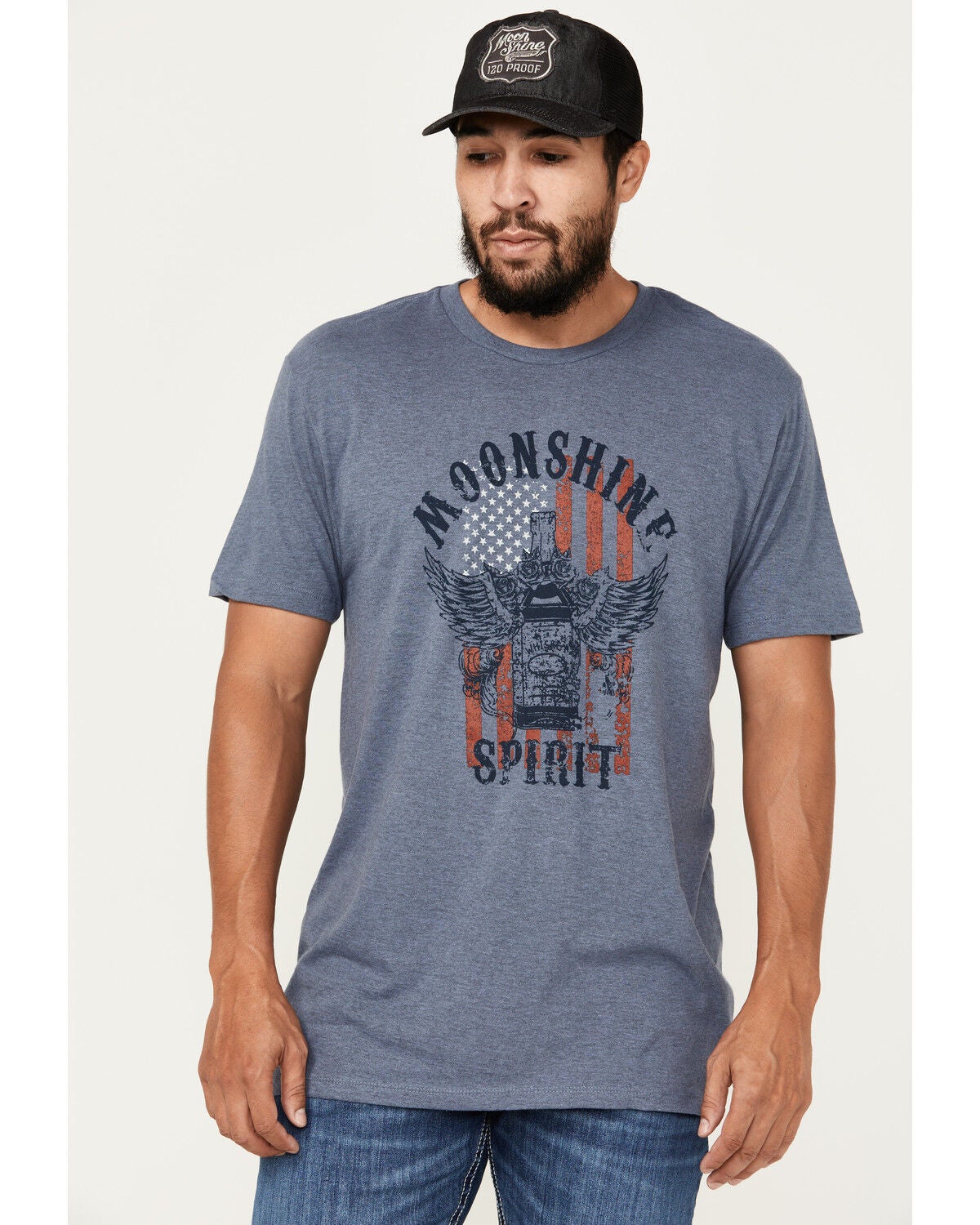 Moonshine Spirit&reg; Men's Winged Bottle Short Sleeve Graphic T-Shirt, Charcoal, hi-res