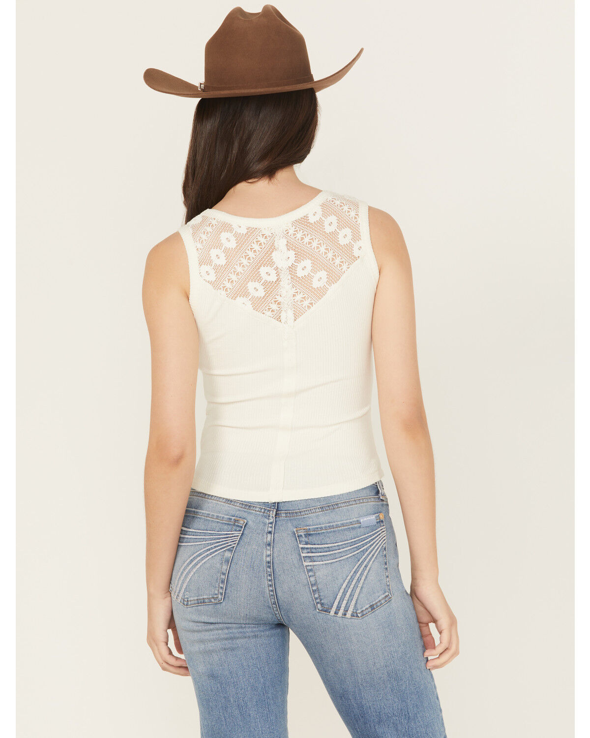 Image #4 - Miss Me Women's Rhinestone Rib Tank, Off White, hi-res