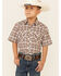 Roper Boys' Brown Plaid Short Sleeve Snap Western Shirt , Brown, hi-res