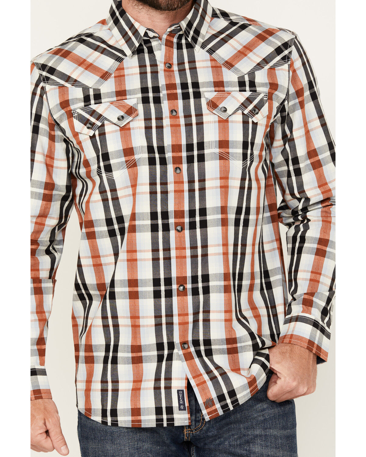 Image #3 - Moonshine Spirit Men's Fightin Plaid Print Long Sleeve Snap Western Shirt, Blue, hi-res