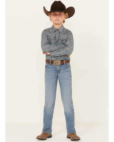 Image #1 - Wrangler Boys' Medium Wash Roughhouse Slim Straight Jeans - Big, Medium Wash, hi-res