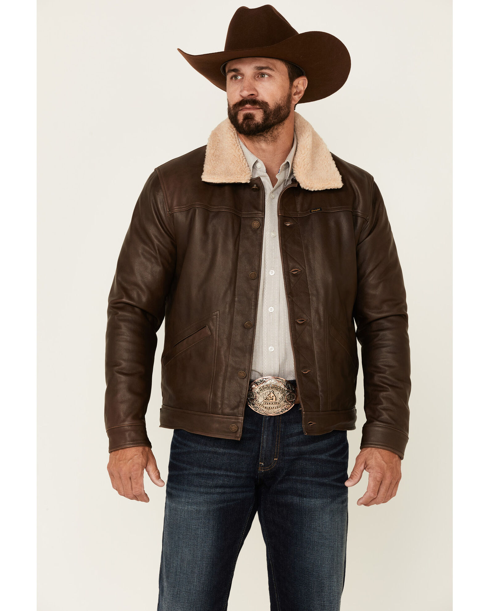 Wrangler leather biker jacket on sale