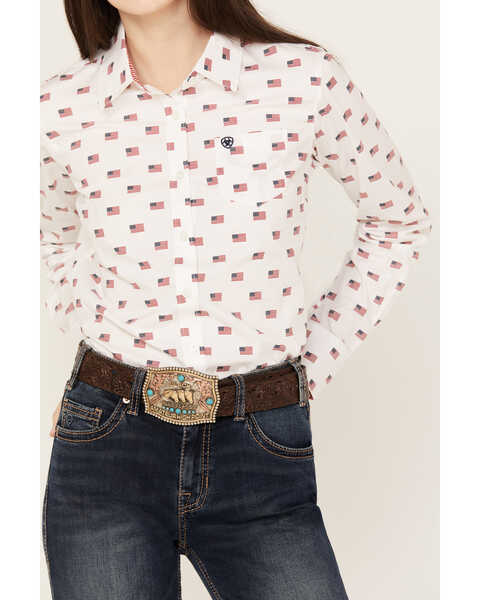 Image #3 - Ariat Women's Kirby USA Print Button Down Long Sleeve Stretch Western Shirt, White, hi-res