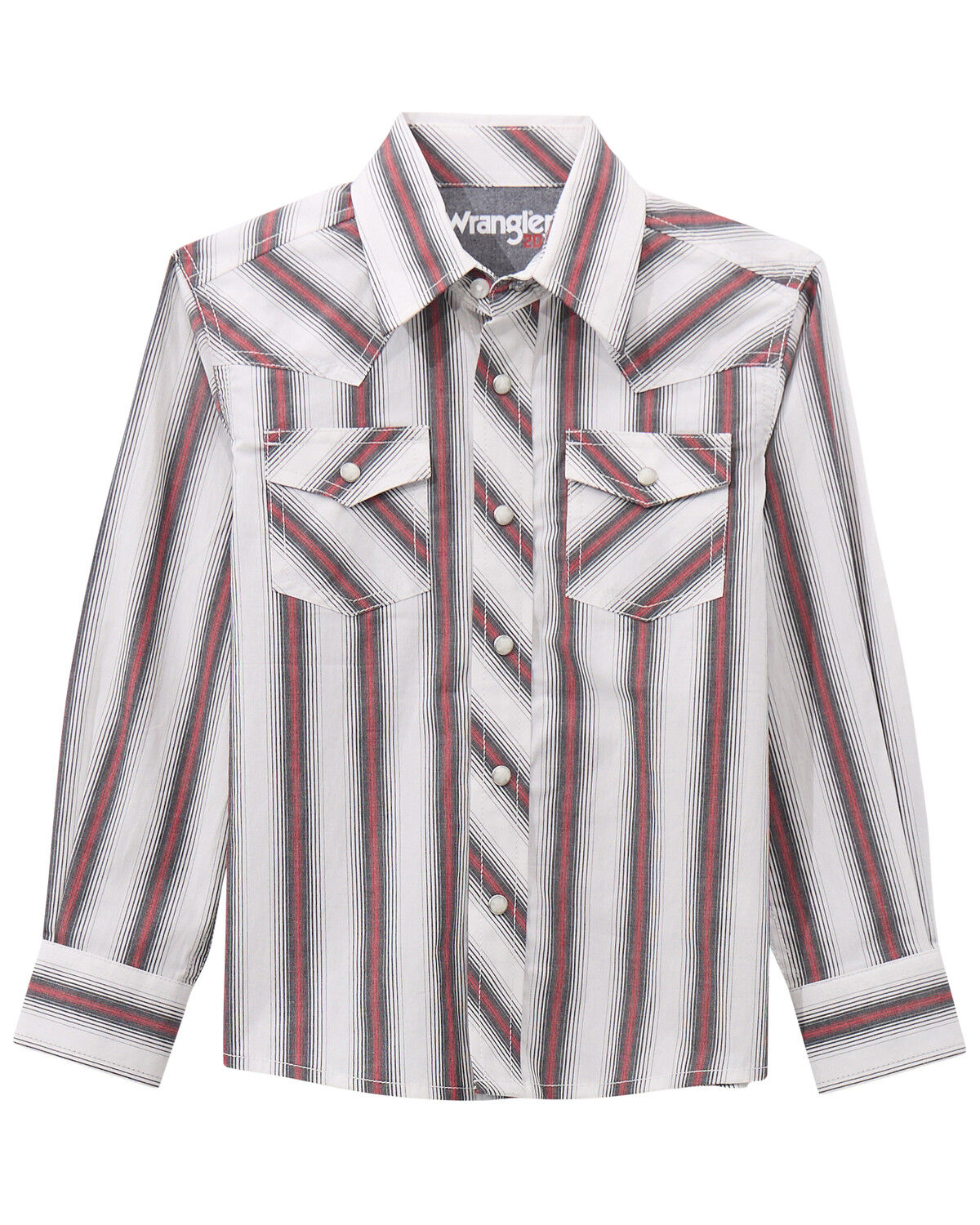 Image #1 - Wrangler 20X Boys' Striped Long Sleeve Snap Stretch Western Shirt, White, hi-res
