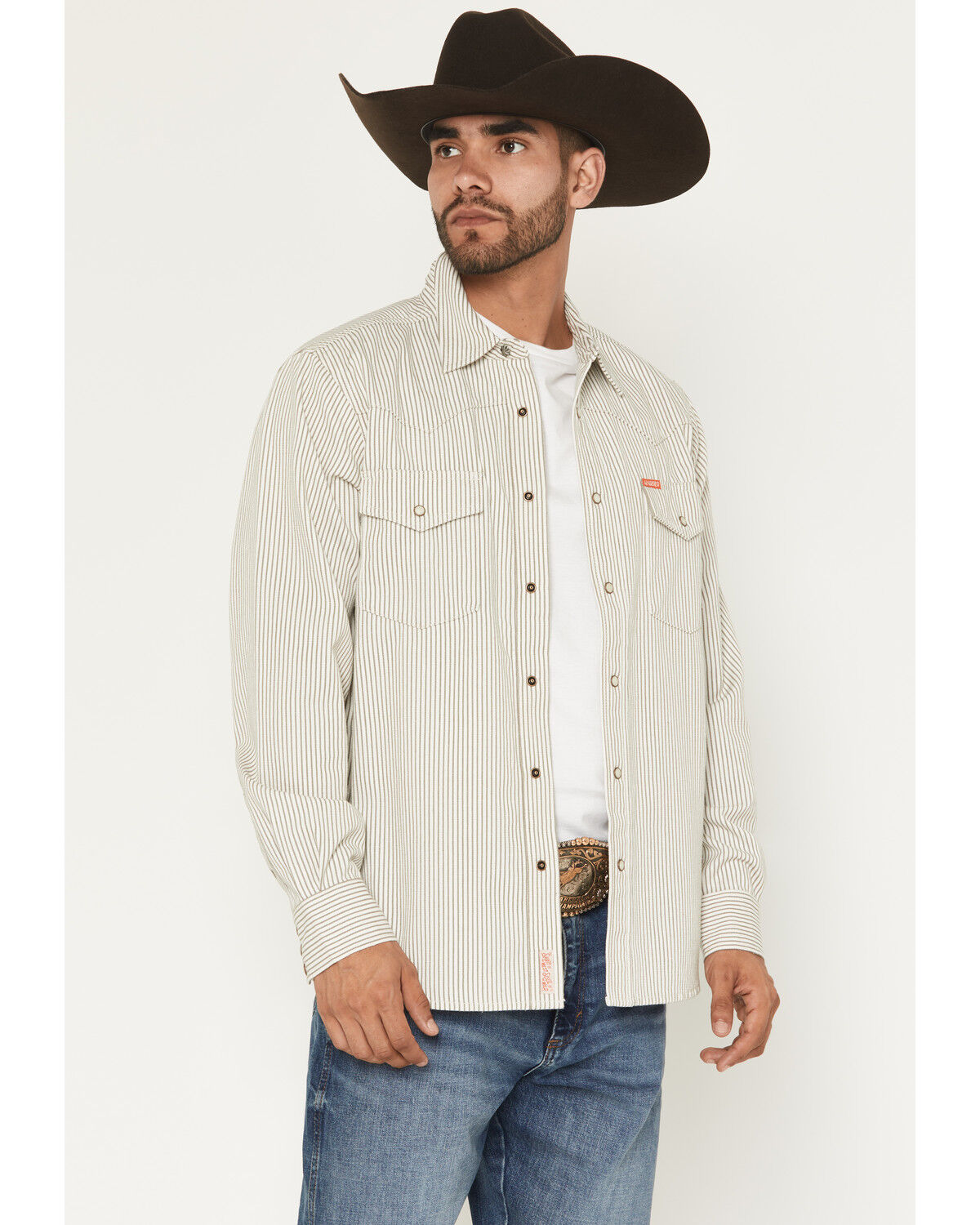 Image #1 - Sendero Provisions Men's Wyatt Stripe Print Long Sleeve Snap Western Shirt, Grey, hi-res