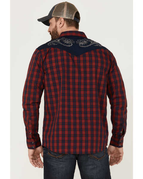 Moonshine Spirit Men's Jefferson Small Plaid Embroidered Long Sleeve Snap Western Shirt , Red, hi-res