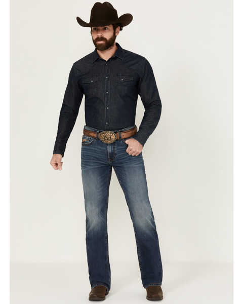 Image #1 - RANK 45® Men's Yuma Medium Wash Slim Bootcut Stretch Denim Performance Jeans , Blue, hi-res
