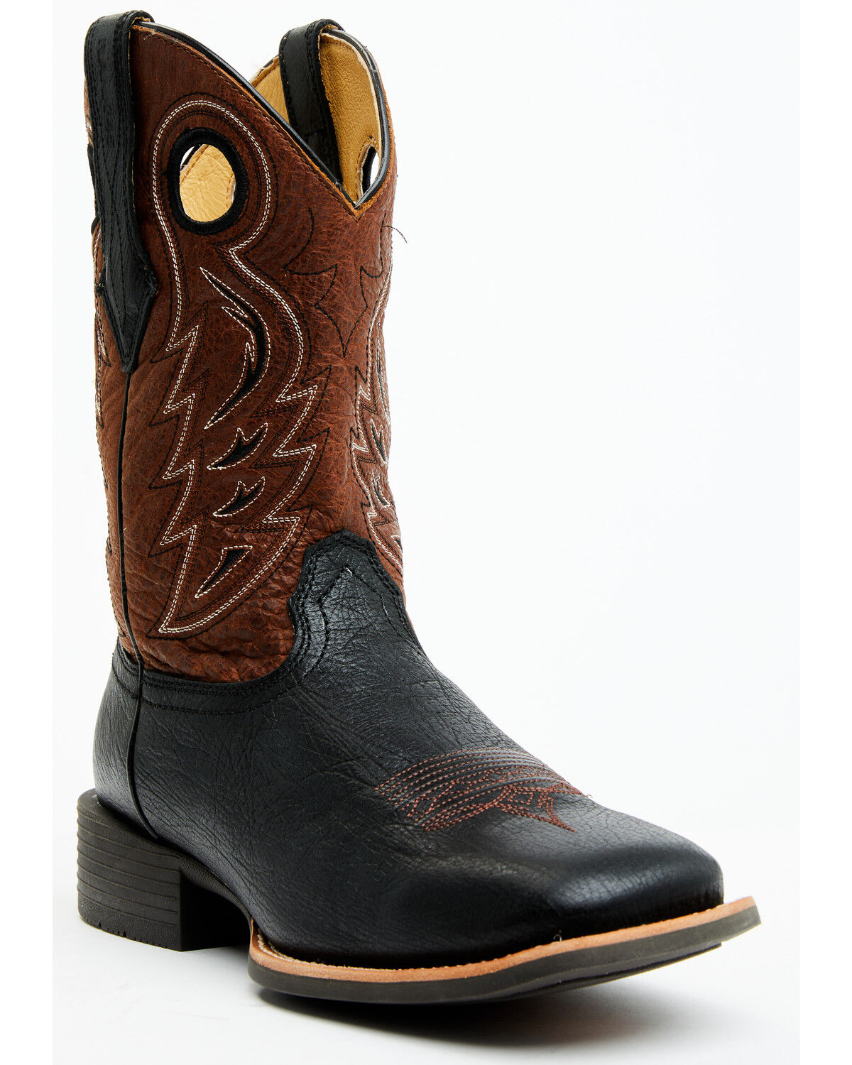 Image #1 - RANK 45® Men's Warrior Performance Western Boots - Broad Square Toe, Black/brown, hi-res