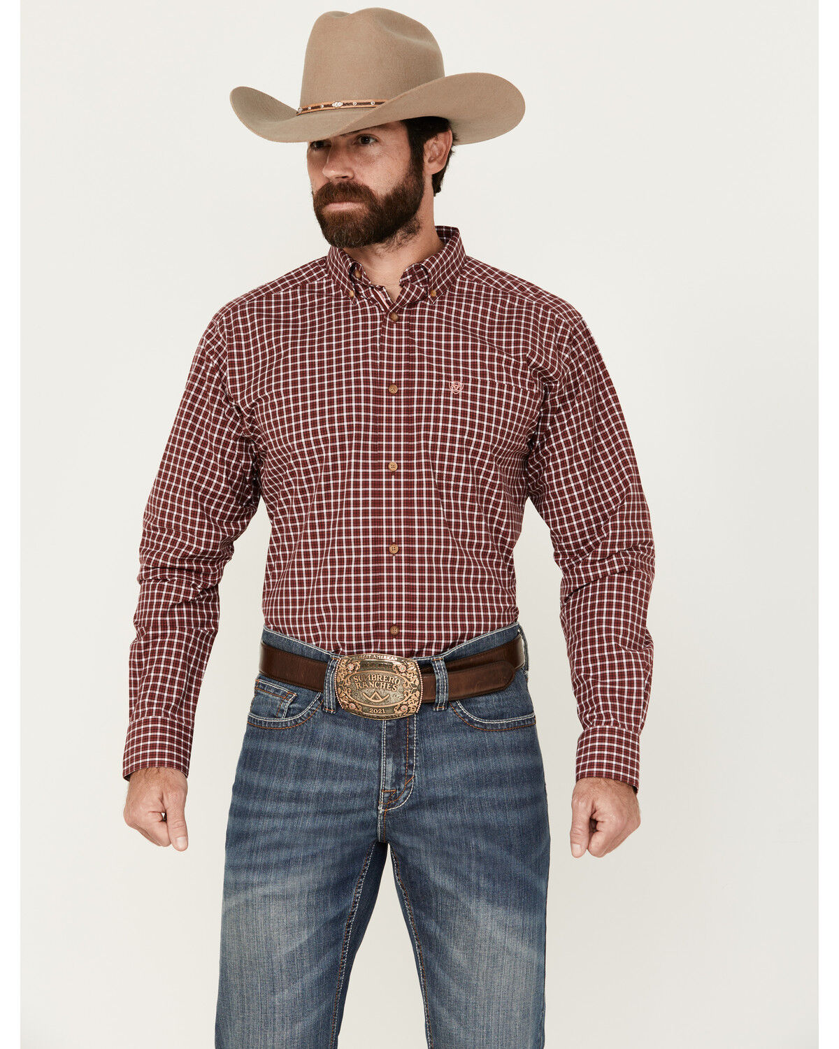 Image #1 - Ariat Men's Pro Series Tyson Checkered Print Long Sleeve Button-Down Western Shirt, Red, hi-res