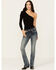 Grace in LA Women's Medium Wash Mid Rise Half Dreamcatcher Pocket Bootcut Jeans, Medium Wash, hi-res