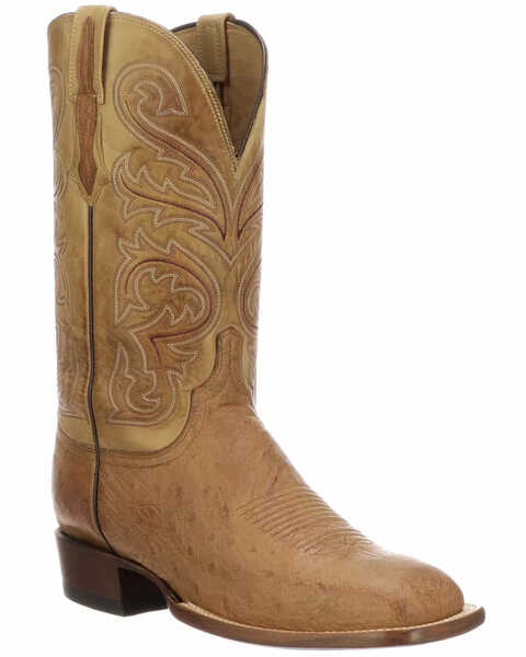 Lucchese Men's Handmade Light Brown Lance Smooth Ostrich Boots - Square Toe , Lt Brown, hi-res