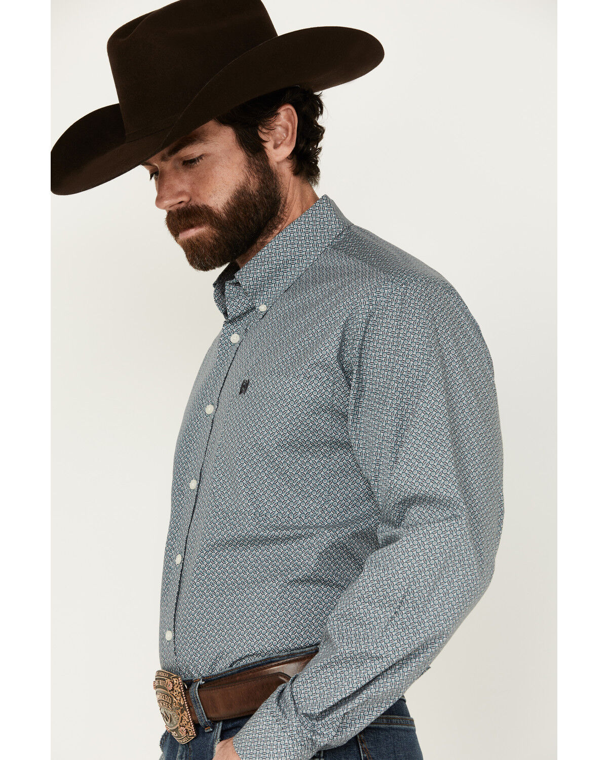 Image #2 - Cinch Men's Geo Print Long Sleeve Button-Down Stretch Western Shirt, Teal, hi-res
