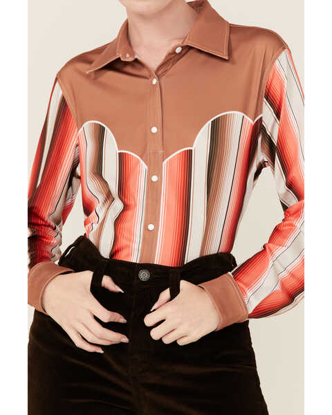 Image #3 - Ranch Dress'n Women's Serape Stripe Long Sleeve Button Down Western Shirt, Tan, hi-res