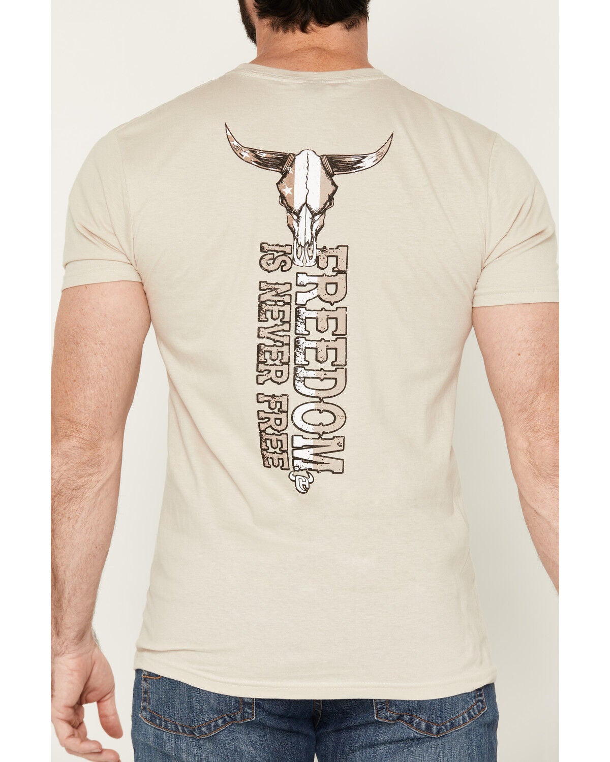 Image #4 - Cowboy Hardware Men's Boot Barn Exclusive Freedom Is Never Free Short Sleeve Graphic T-Shirt, Sand, hi-res