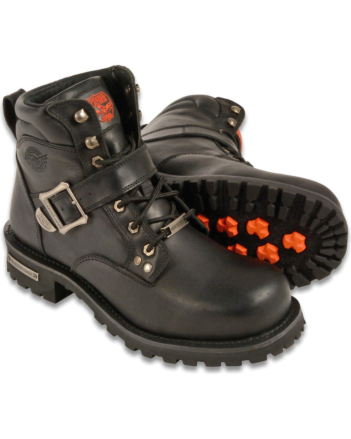 Milwaukee Leather Men's 6" Side Buckle Boots - Round Toe - Wide, Black, hi-res